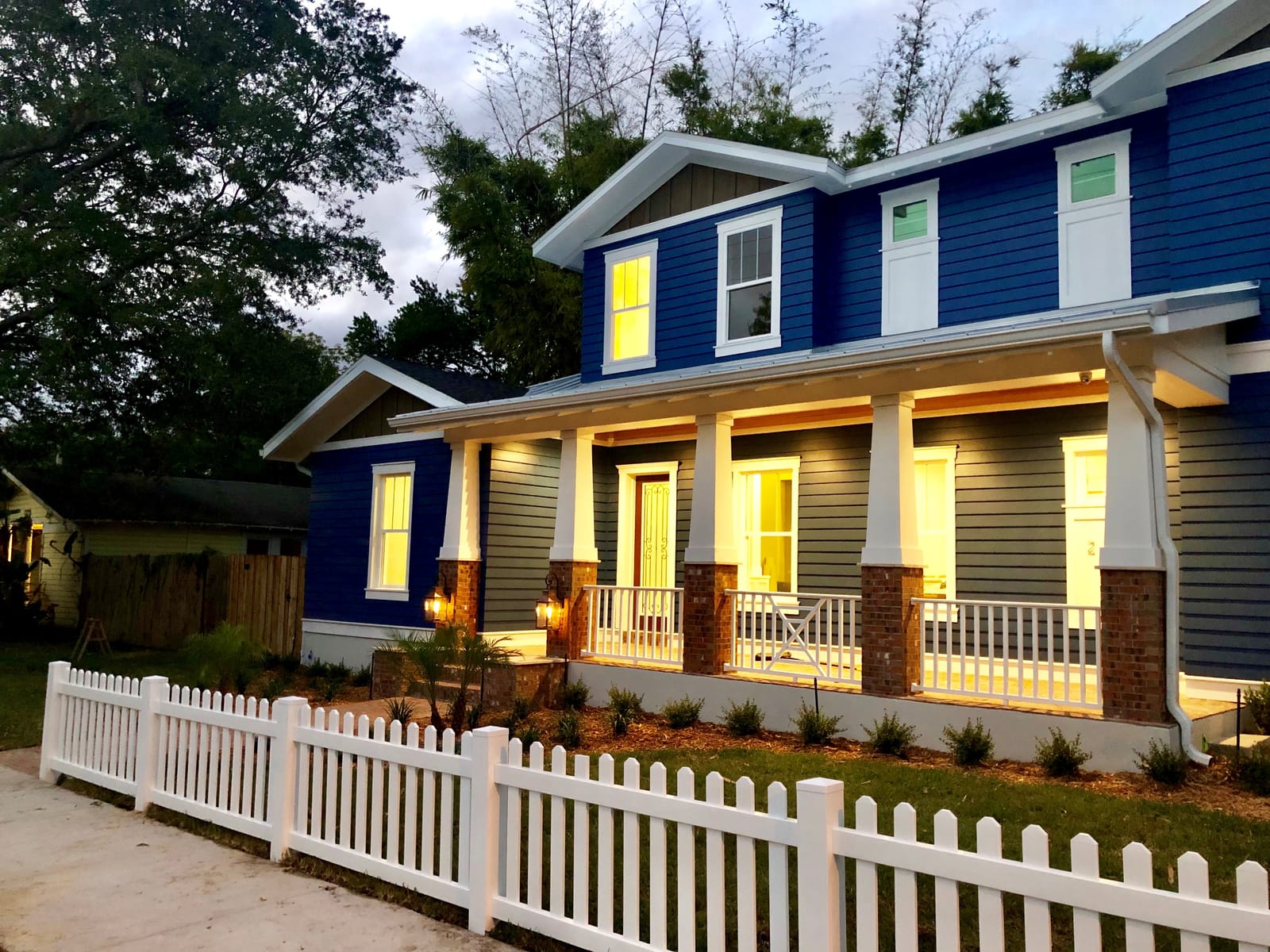 The navy craftsman home Will Daniel built for his own family in Seminole Heights